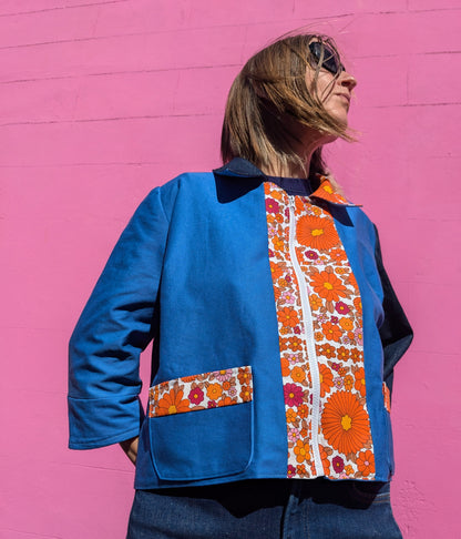 Handmade Flower Trim Colour-Block Jacket