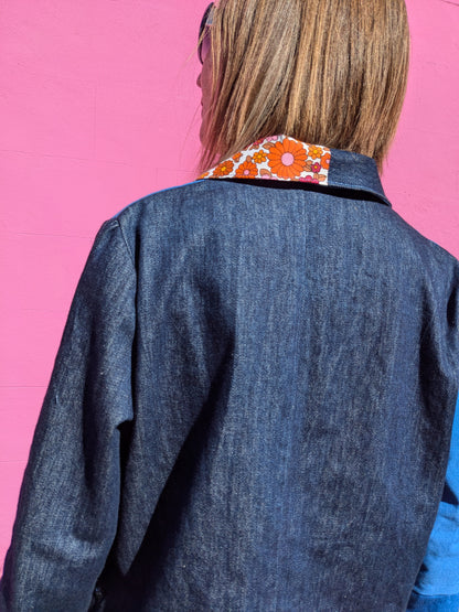 Handmade Flower Trim Colour-Block Jacket
