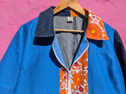 Handmade Flower Trim Colour-Block Jacket