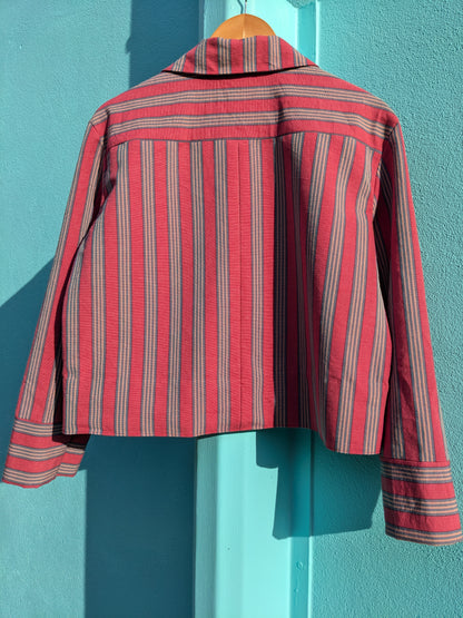 Handmade Vintage Rhubarb Stripe Jacket (with blue trim)