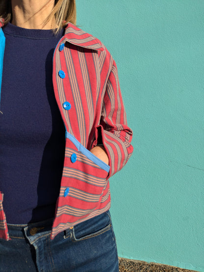 Handmade Vintage Rhubarb Stripe Jacket (with blue trim)