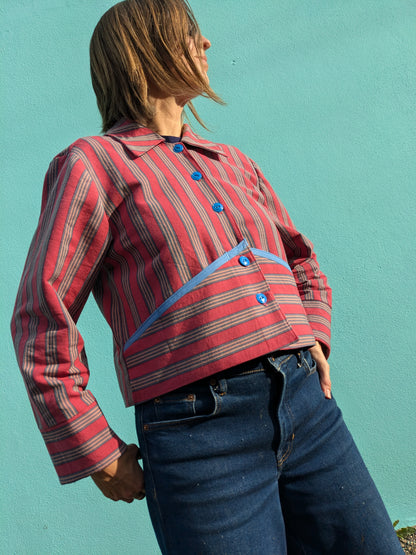 Handmade Vintage Rhubarb Stripe Jacket (with blue trim)
