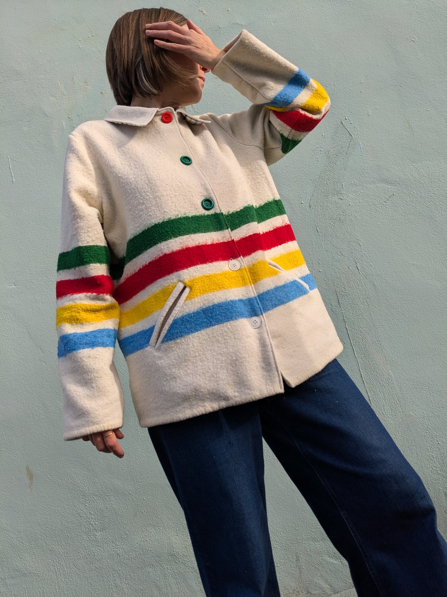 Handmade Vintage Striped Blanket Jacket