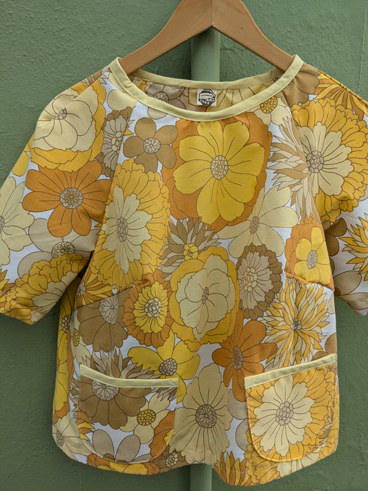 Handmade Vintage Yellow Floral Raglan Sleeve Top (Size 14)