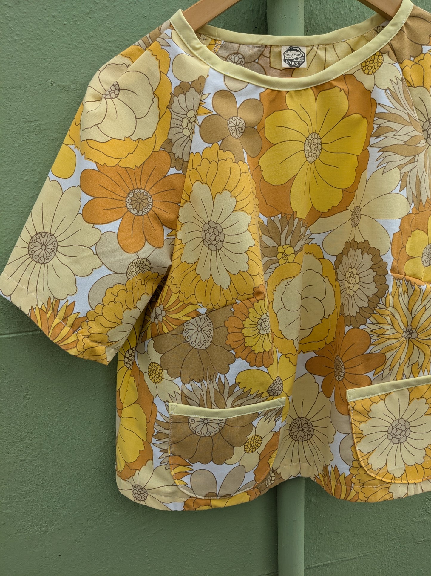 Handmade Vintage Yellow Floral Raglan Sleeve Top (Size 14)
