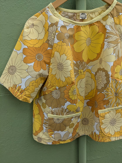 Handmade Vintage Yellow Floral Raglan Sleeve Top (Size 14)