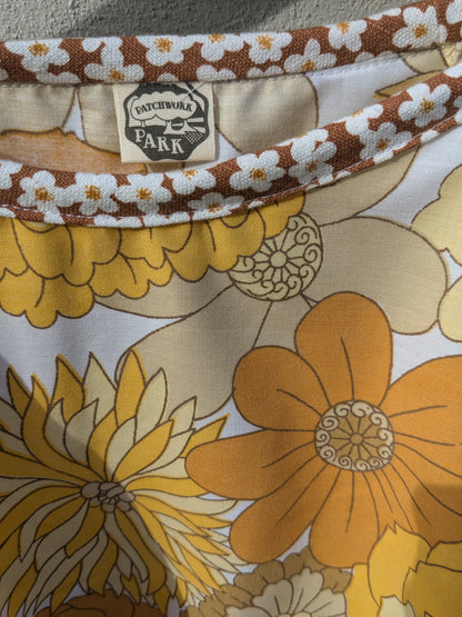 Handmade Vintage Floral Yellow Raglan Sleeve Top (Flower Trim/Size 16)