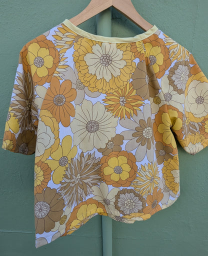 Handmade Vintage Yellow Floral Raglan Sleeve Top (Size 12)