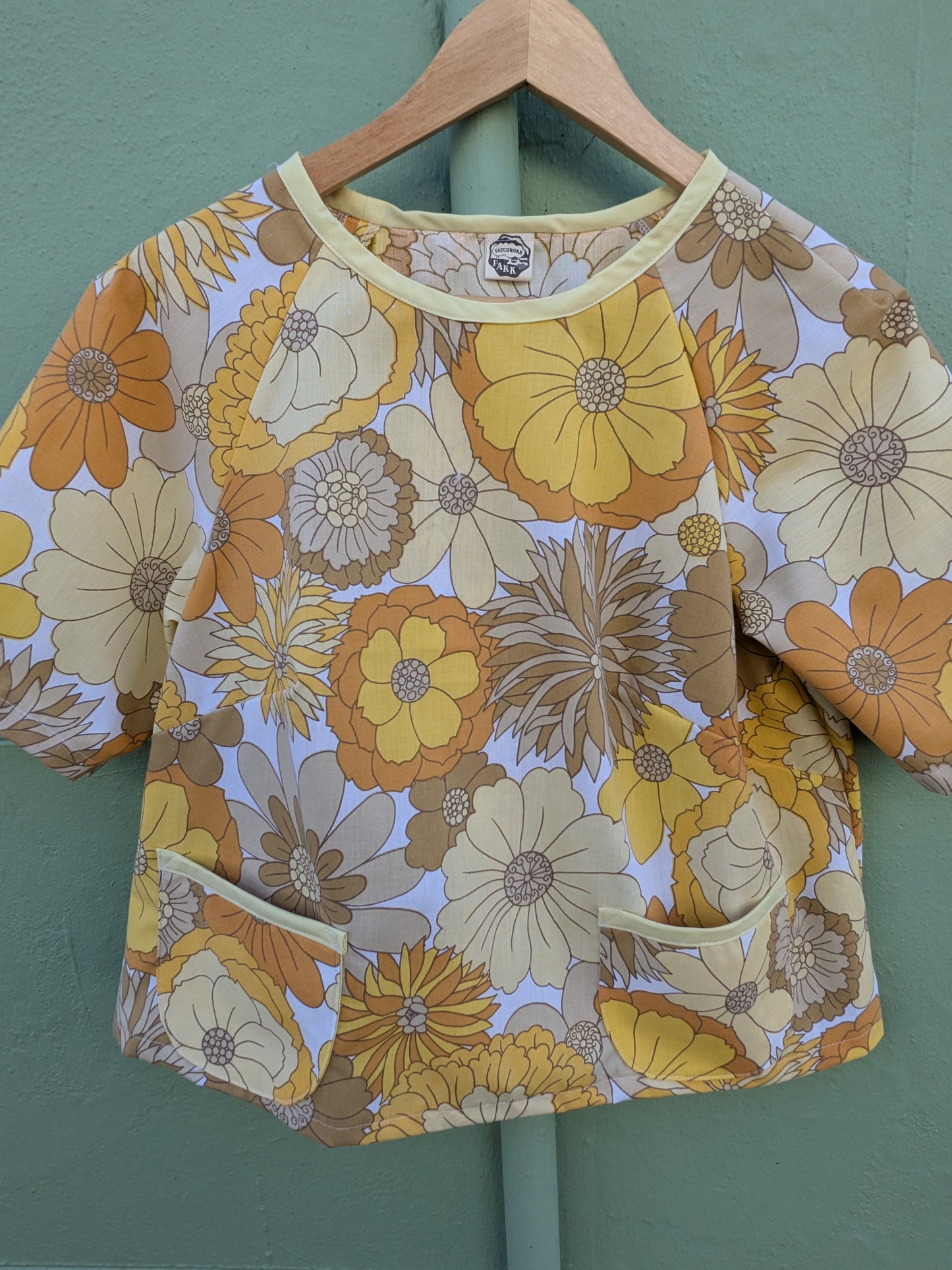 Handmade Vintage Yellow Floral Raglan Sleeve Top (Size 12)