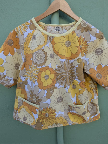 Handmade Vintage Yellow Floral Raglan Sleeve Top (Size 12)