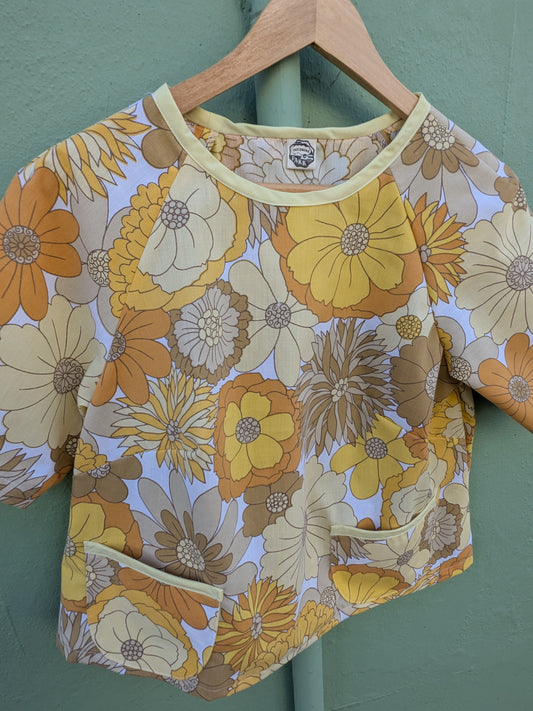 Handmade Vintage Yellow Floral Raglan Sleeve Top (Size 12)