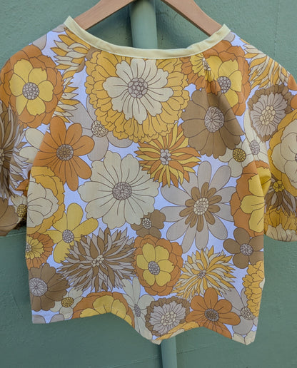 Handmade Vintage Yellow Floral Raglan Sleeve Top (Size 12)
