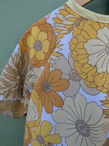 Handmade Vintage Yellow Floral Raglan Sleeve Top (Size 12)