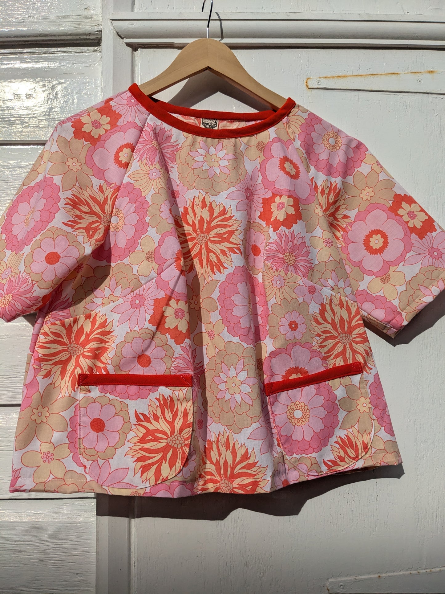 Handmade Vintage Raspberry Pink Floral Raglan Sleeve Top