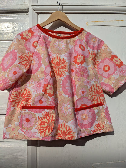 Handmade Vintage Raspberry Pink Floral Raglan Sleeve Top