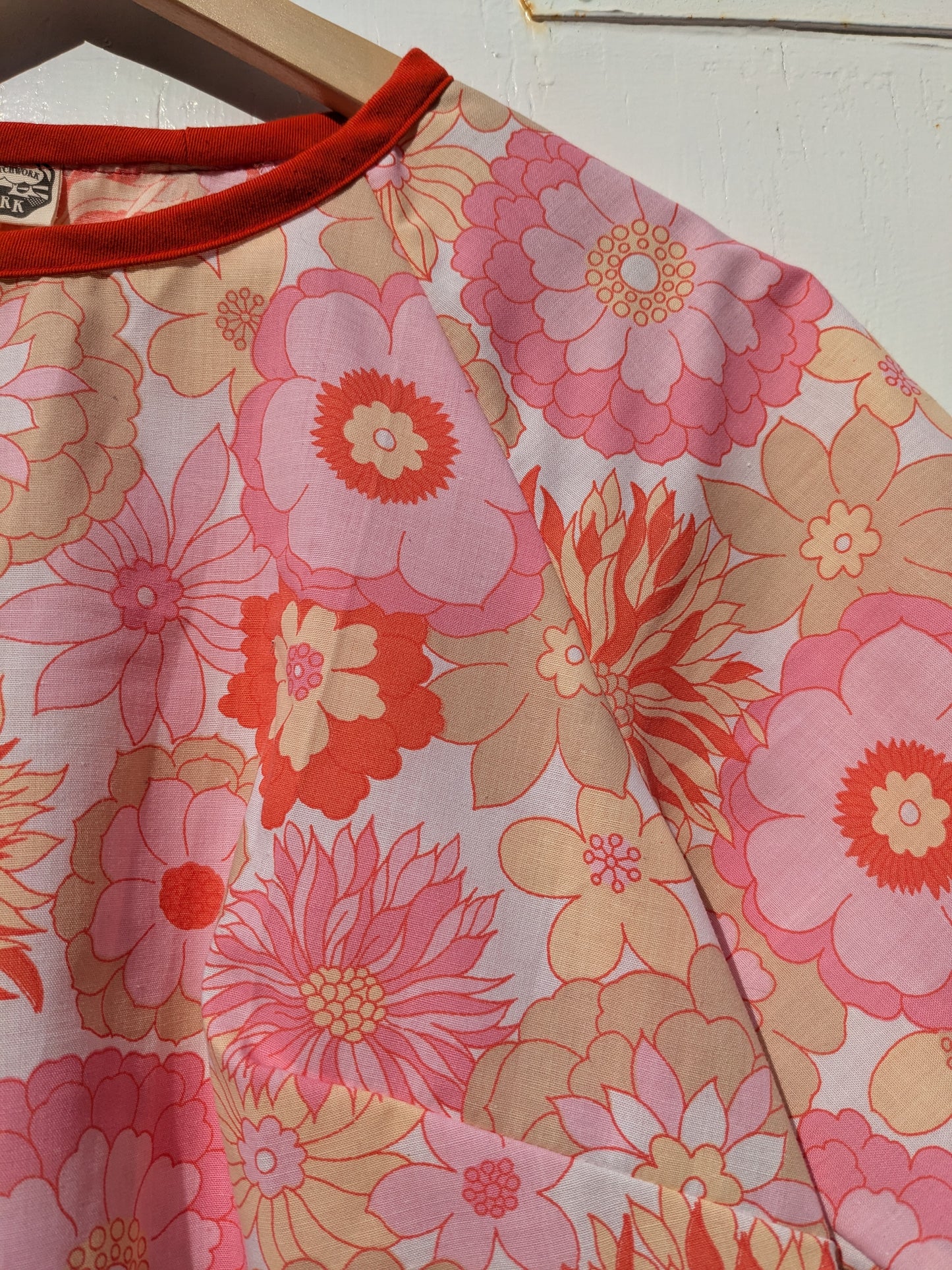 Handmade Vintage Raspberry Pink Floral Raglan Sleeve Top