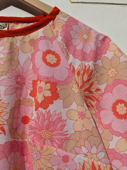 Handmade Vintage Raspberry Pink Floral Raglan Sleeve Top