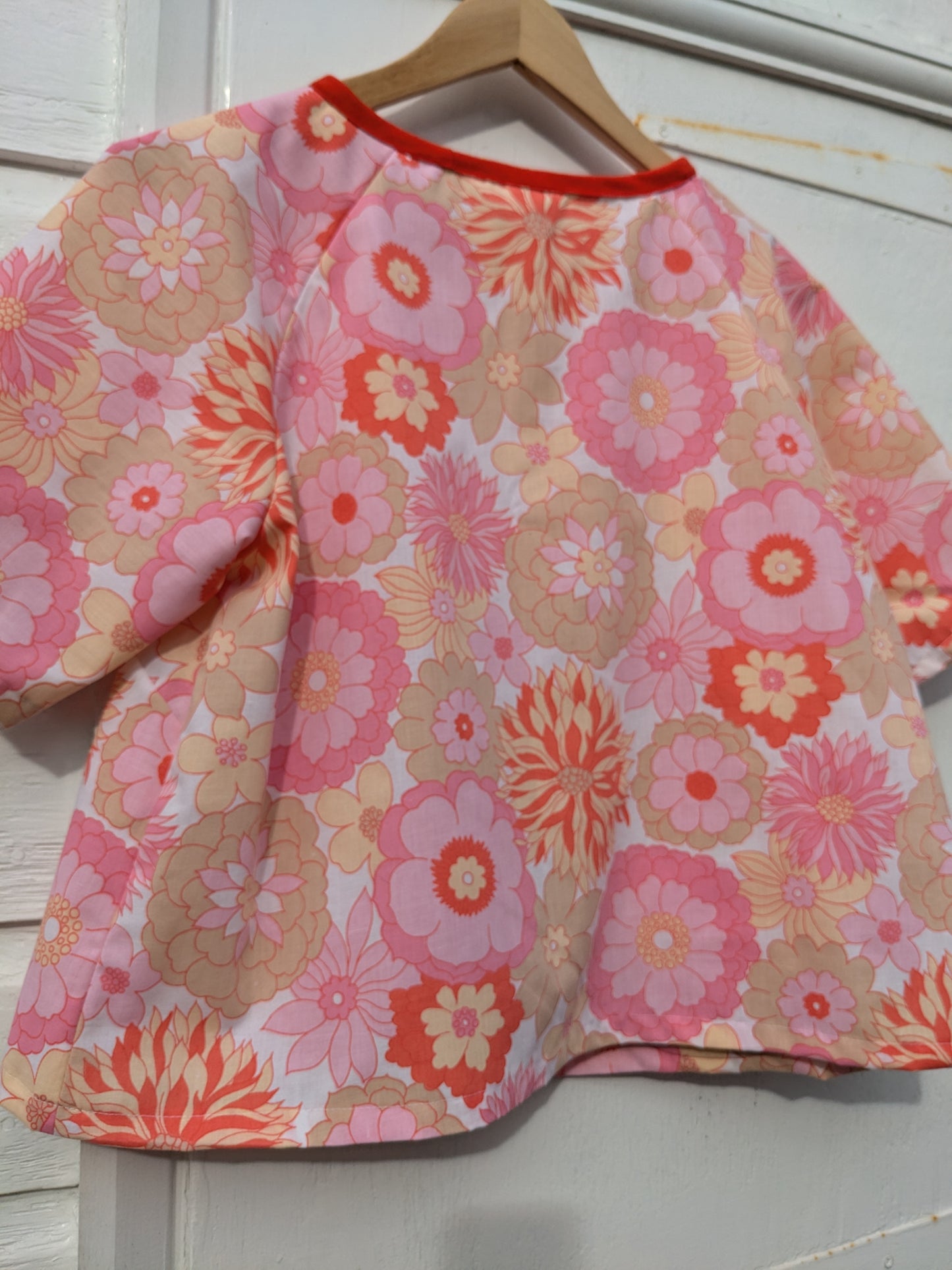 Handmade Vintage Raspberry Pink Floral Raglan Sleeve Top