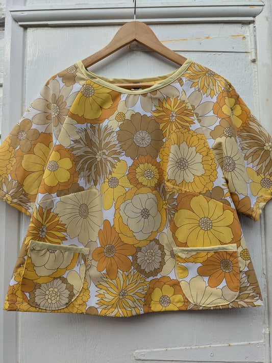 Handmade Vintage Yellow Floral Raglan Sleeve Top (Size 18)