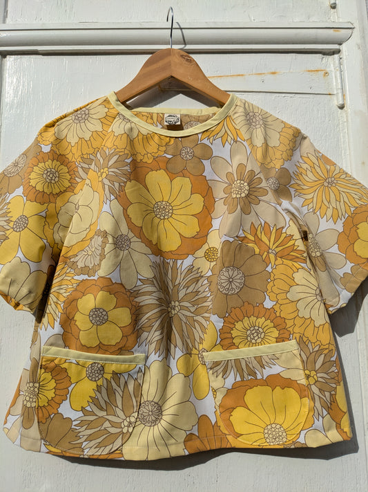 Handmade Vintage Yellow Floral Raglan Sleeve Top (Size 10)