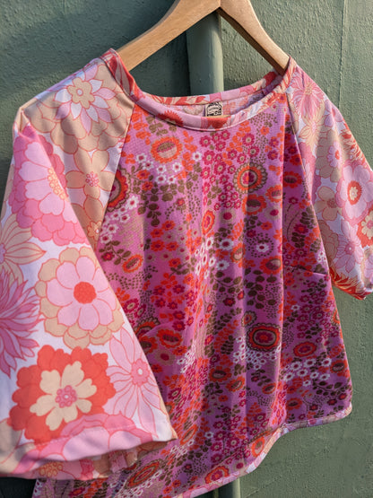 Handmade Vintage Pink Woven Floral Raglan Sleeve Top