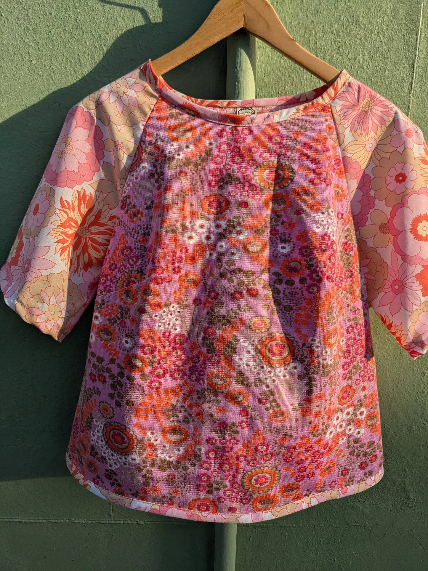 Handmade Vintage Pink Woven Floral Raglan Sleeve Top