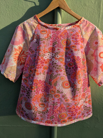 Handmade Vintage Pink Woven Floral Raglan Sleeve Top