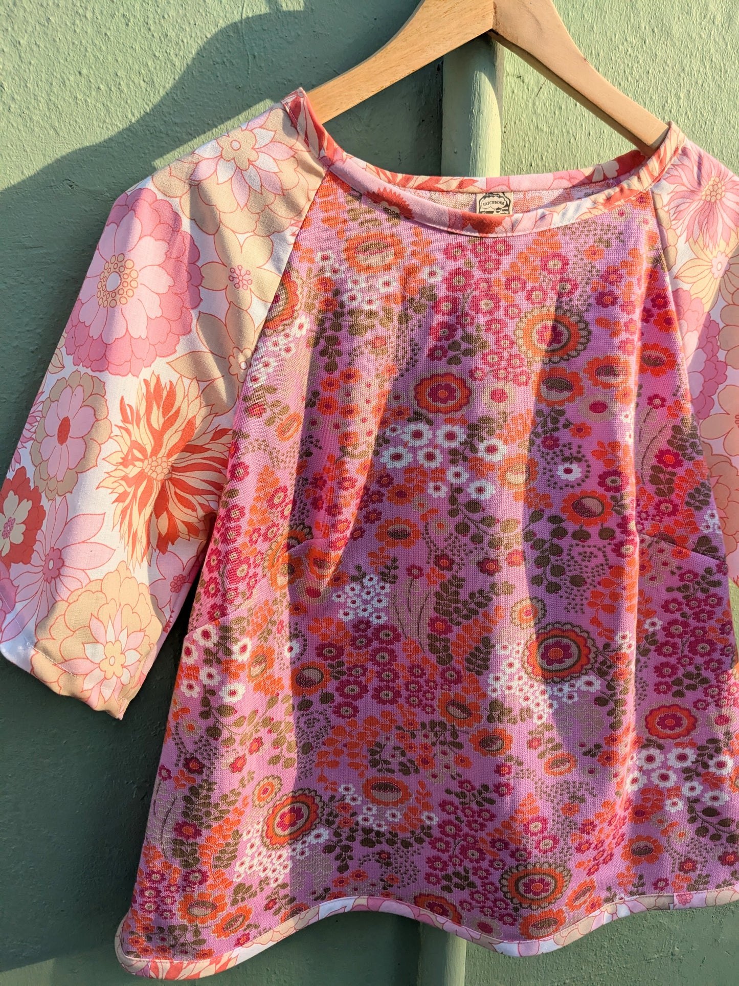 Handmade Vintage Pink Woven Floral Raglan Sleeve Top