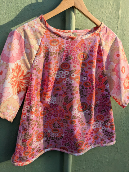 Handmade Vintage Pink Woven Floral Raglan Sleeve Top