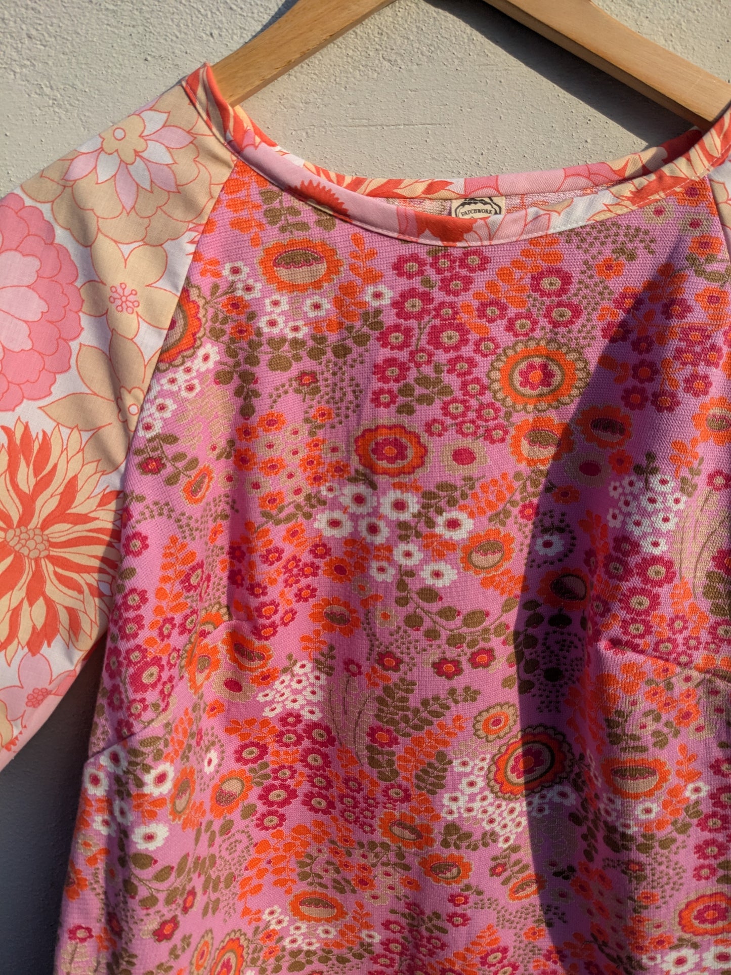 Handmade Vintage Pink Woven Floral Raglan Sleeve Top