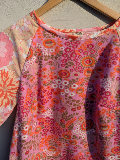 Handmade Vintage Pink Woven Floral Raglan Sleeve Top