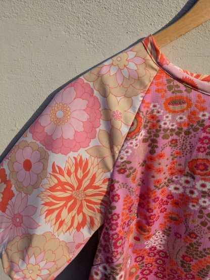 Handmade Vintage Pink Woven Floral Raglan Sleeve Top