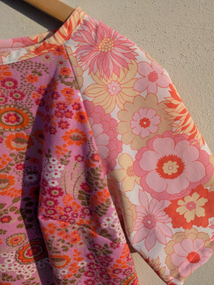 Handmade Vintage Pink Woven Floral Raglan Sleeve Top