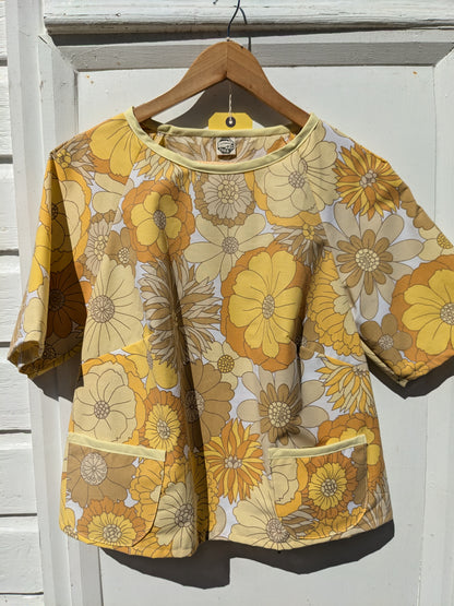 Handmade Vintage Yellow Floral Raglan Sleeve Top (Size 16)