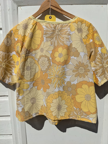 Handmade Vintage Yellow Floral Raglan Sleeve Top (Size 16)