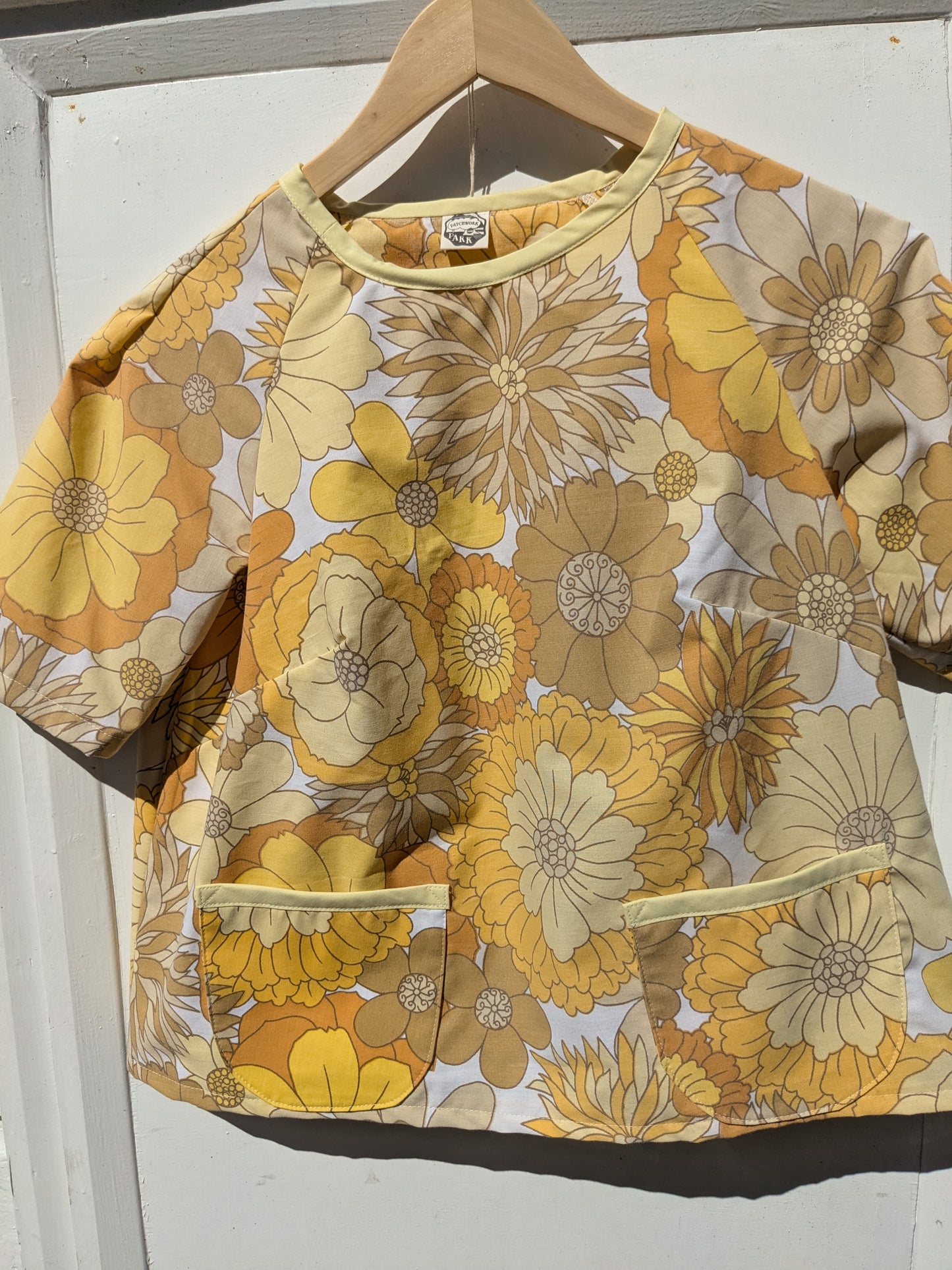 Handmade Vintage Yellow Floral Raglan Sleeve Top (Size 8)