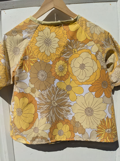 Handmade Vintage Yellow Floral Raglan Sleeve Top (Size 8)