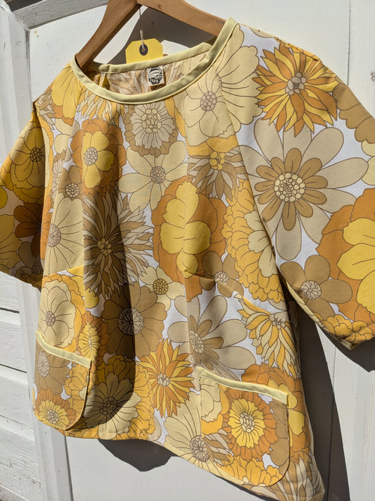 Handmade Vintage Yellow Floral Raglan Sleeve Top (Size 16)