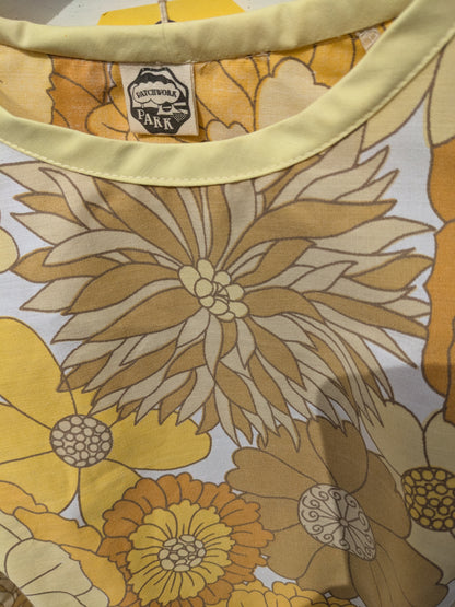 Handmade Vintage Yellow Floral Raglan Sleeve Top (Size 8)