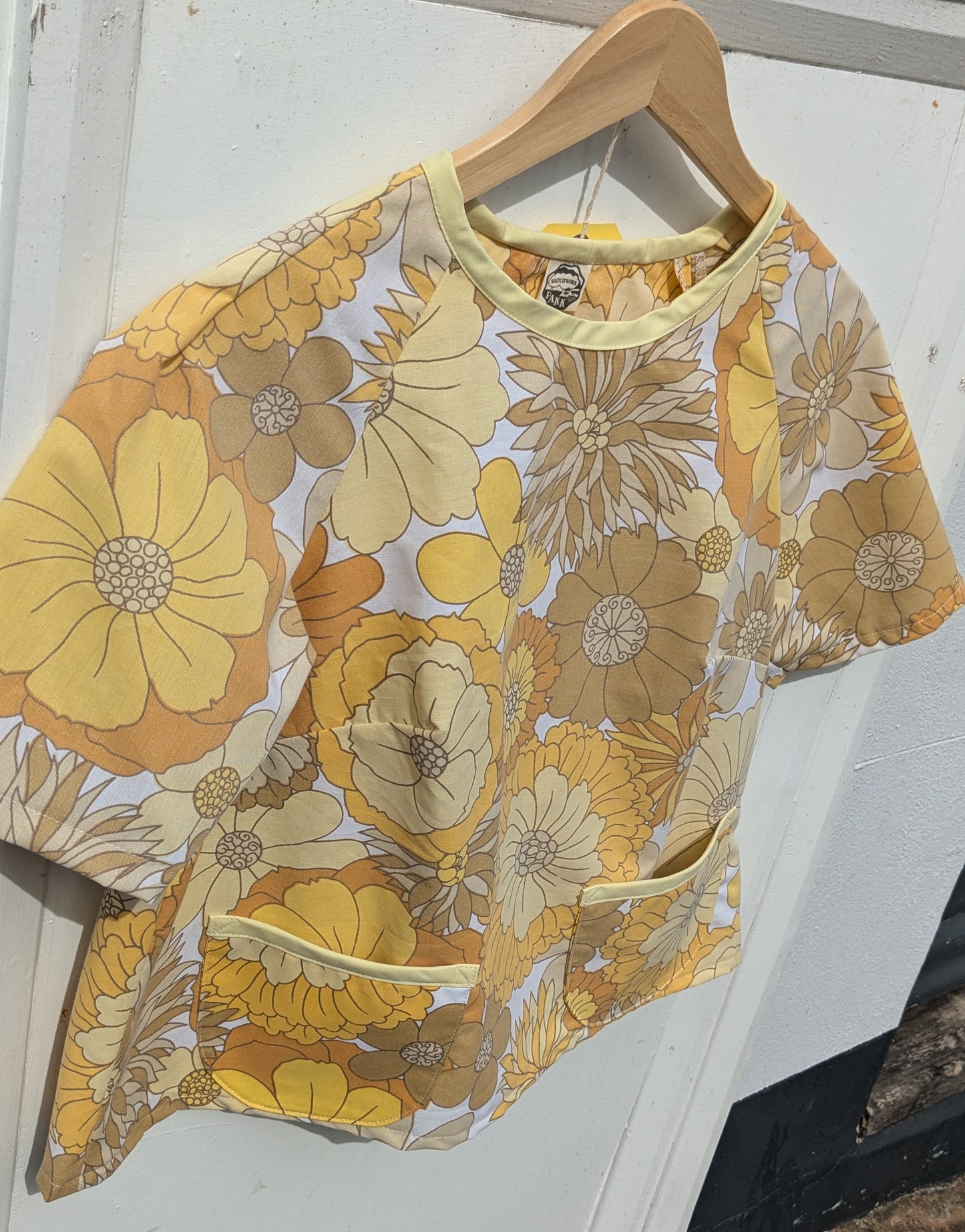 Handmade Vintage Yellow Floral Raglan Sleeve Top (Size 8)