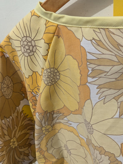 Handmade Vintage Yellow Floral Raglan Sleeve Top (Size 16)